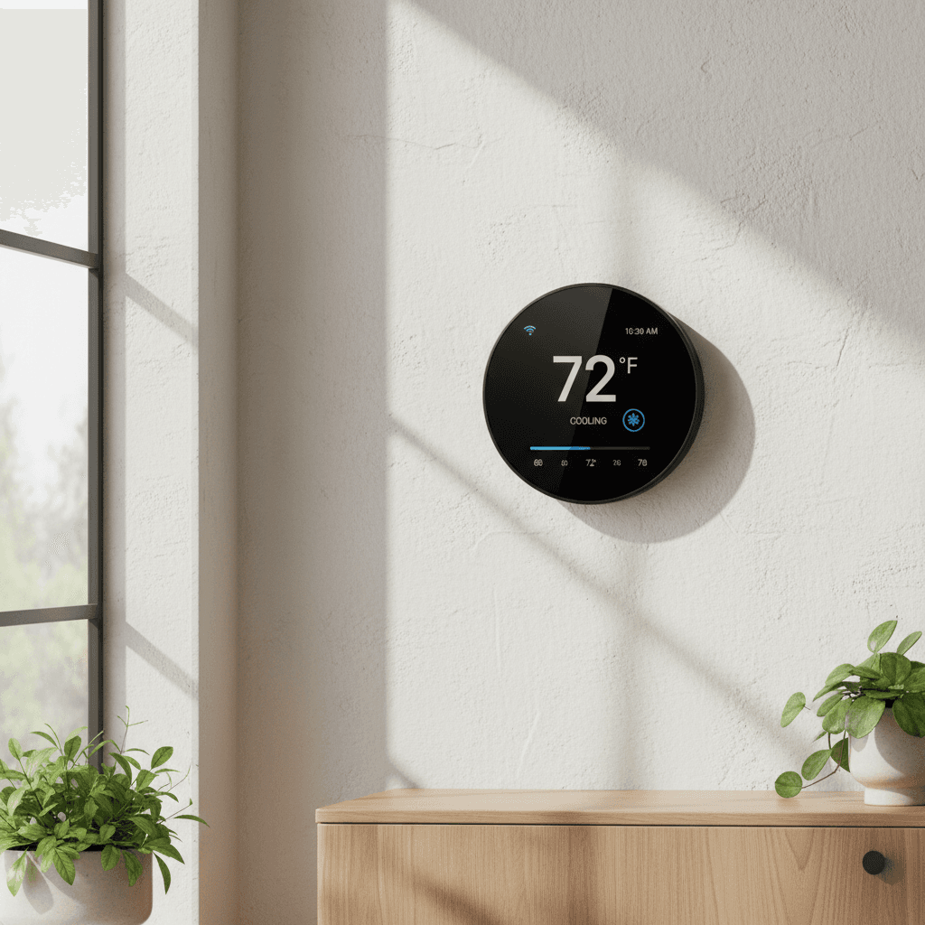 Smart thermostat installation on home wall