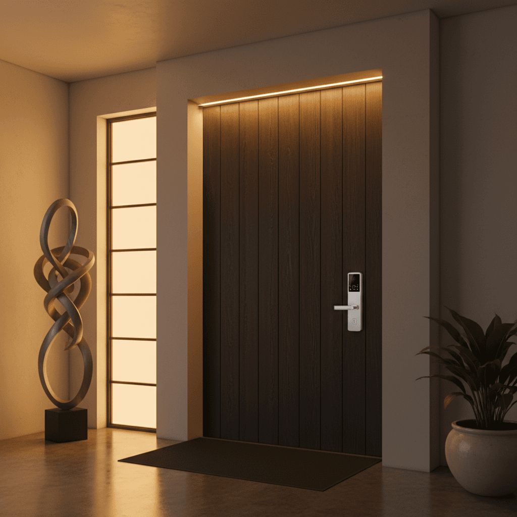 Modern smart lock installation on home front door