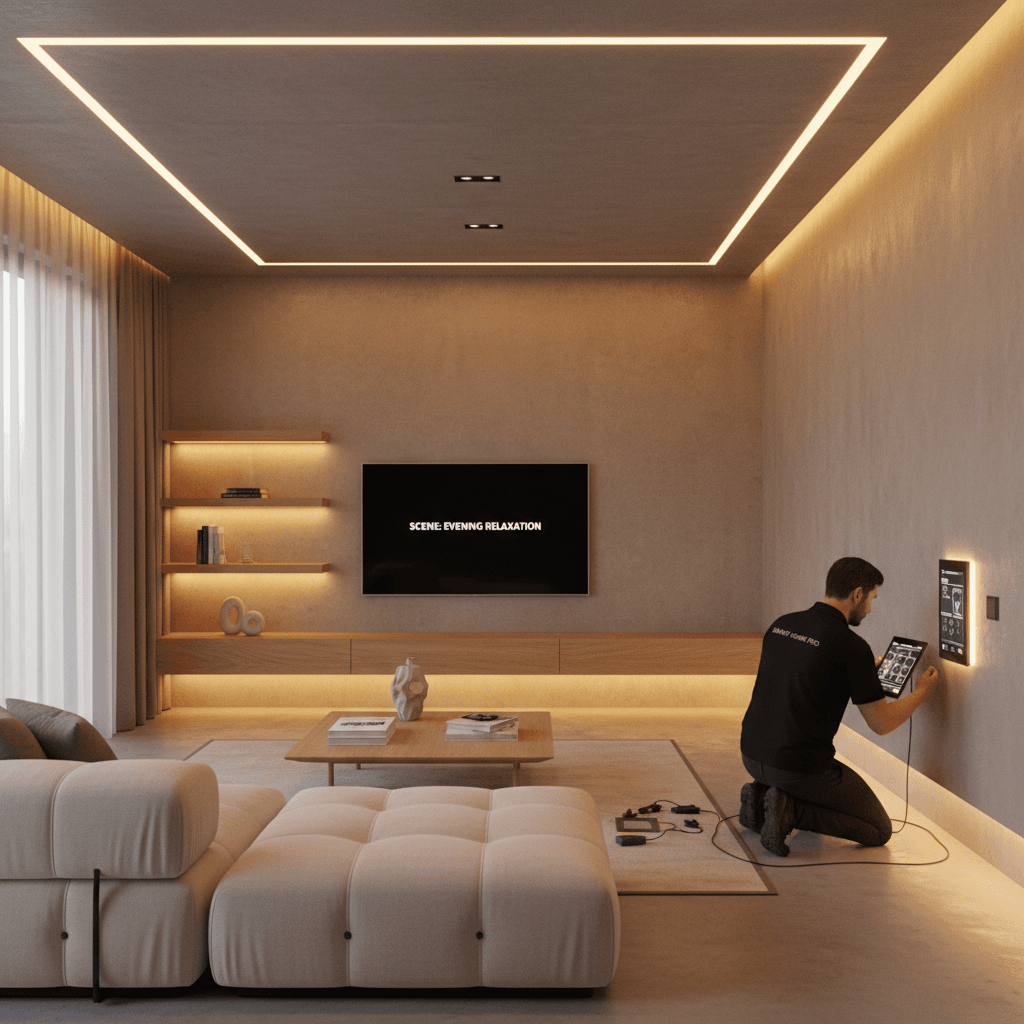 Smart home lighting system in modern home