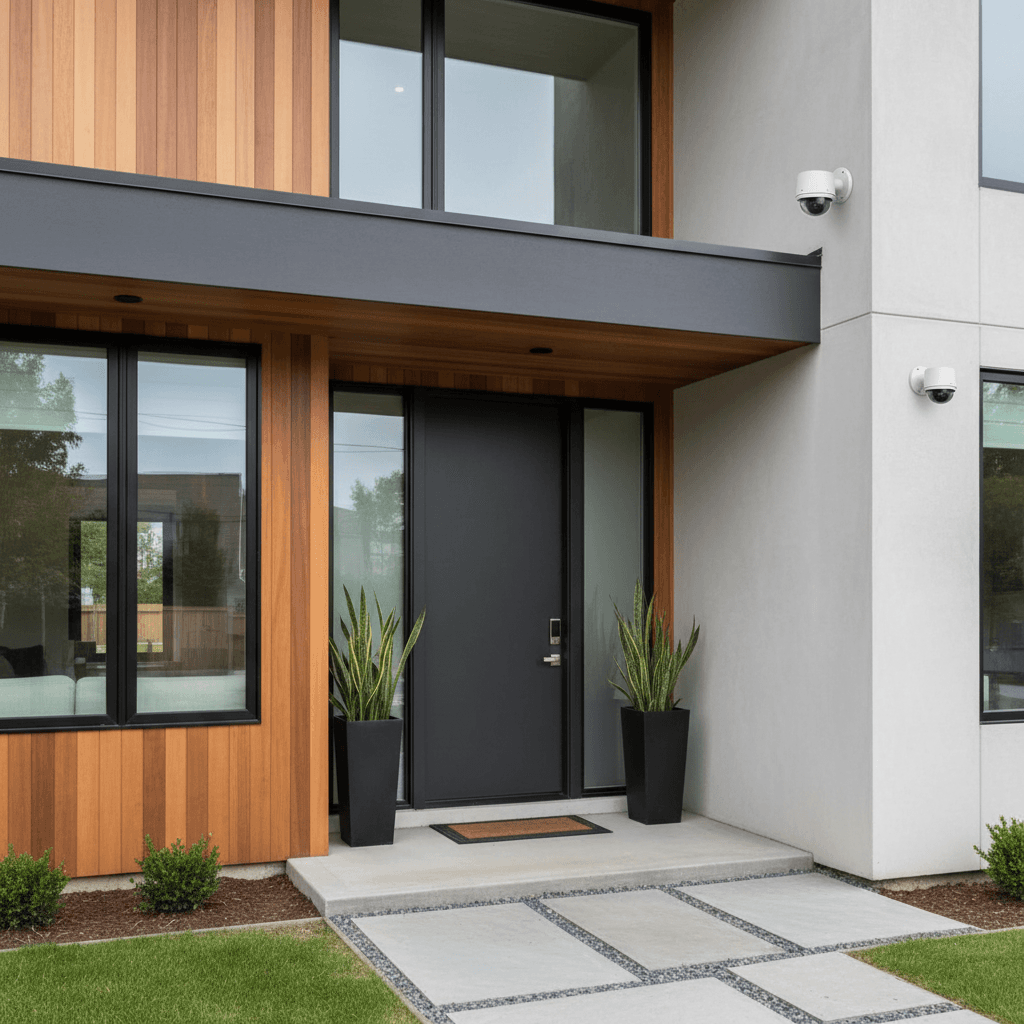 Security camera installed on home exterior