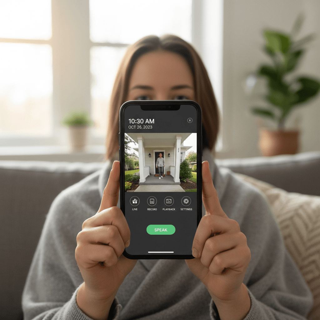 User viewing camera feed on mobile phone