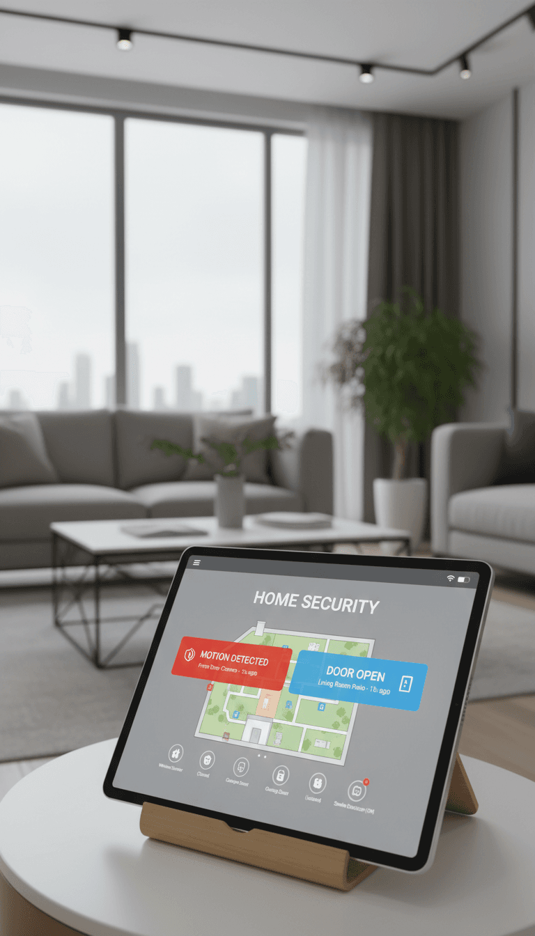 Smart home monitoring dashboard with real-time security alerts