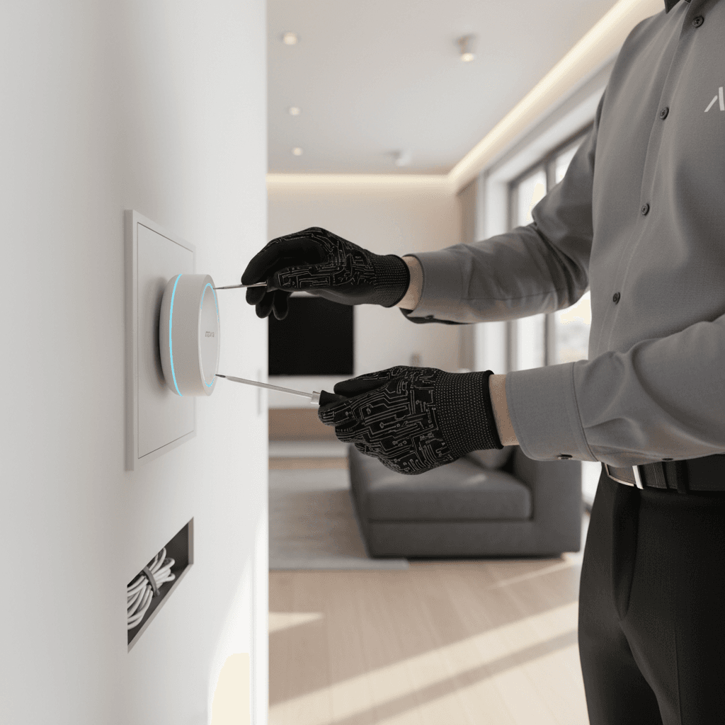 Smart home expert explaining technology to homeowners in Estero